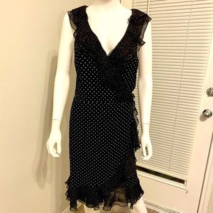 White House Black Marker Ruffle Wrap Polka Dot Dress SZ 14